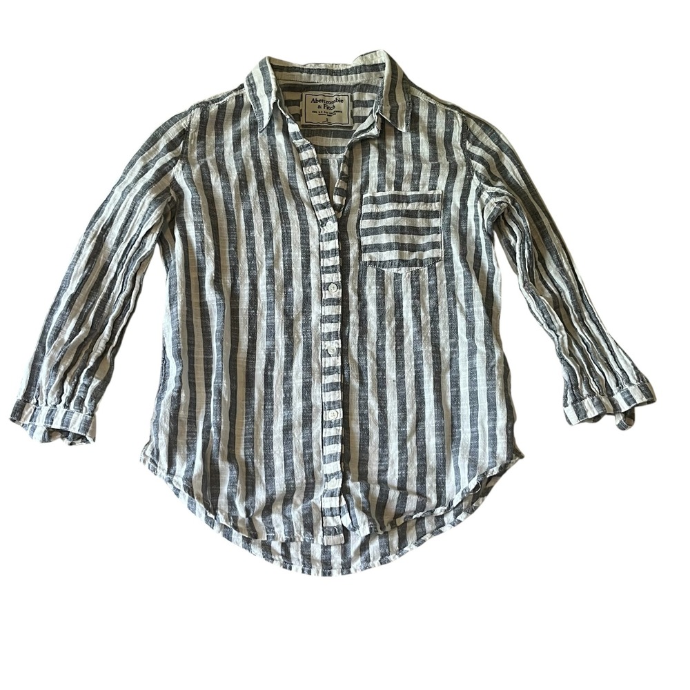 Abercrombie & Fitch Womens Grey White Striped Button Down Cotton Shirt Small